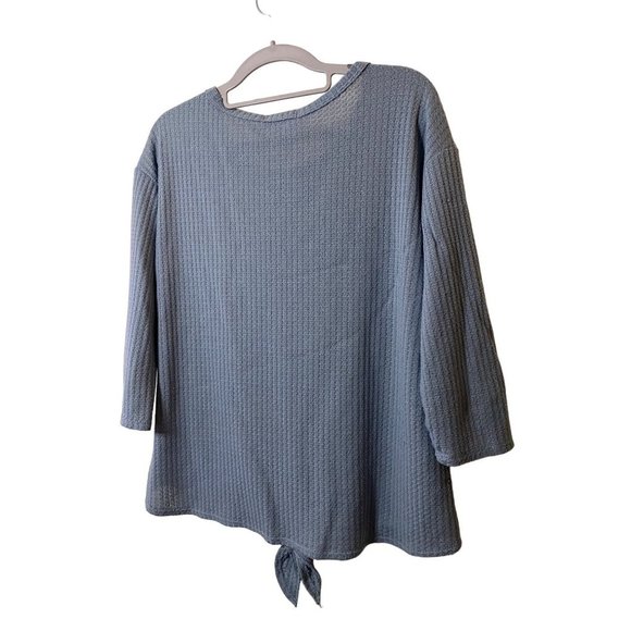 Gyft Blue Tie Front Waffle Knit 3/4th sleeve‎ women's top Sz L - Picture 6 of 6